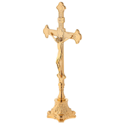 Candeleros y cruz de altar latón dorado 24k 30 cm 2