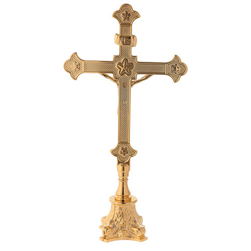 Candeleros y cruz de altar latón dorado 24k 30 cm 4