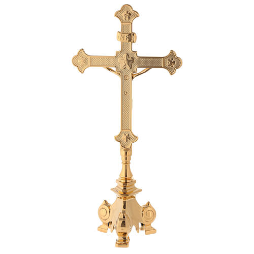 Altar cross and candlesticks set in brass 33.5 cm 4