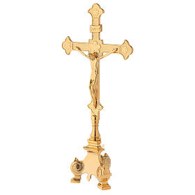 Conjunto altar cruz e castiçais latão 35 cm