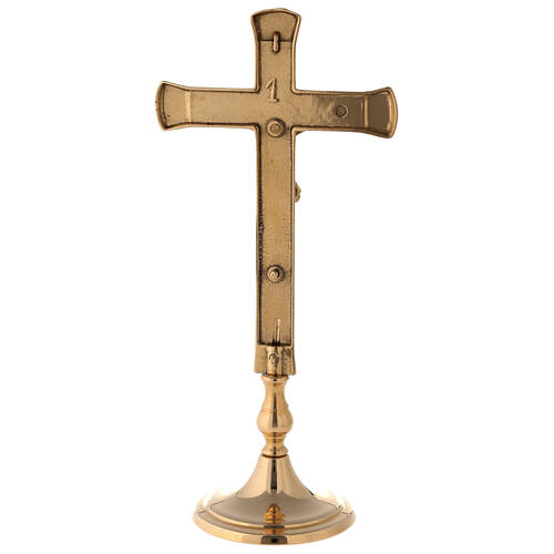 Set of altar crucifix and decorated polished brass candlesticks 30 cm 4