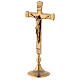 Set of altar crucifix and decorated polished brass candlesticks 30 cm s2