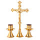 Altar set cross two candlesticks in shiny golden brass 30 cm s1