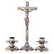 Set croix d'autel et chandeliers laiton argenté 40 cm s1