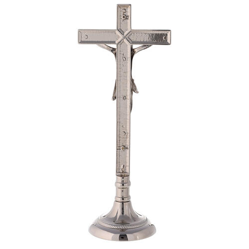 Conjunto cruz de altar e castiçais latão prateado 40 cm 4