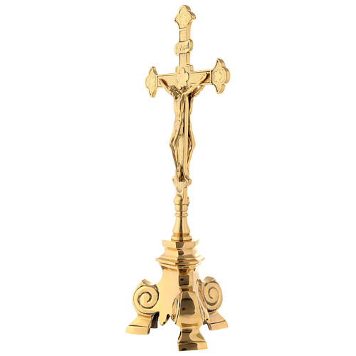 Altar crucifix, both sides, gold plated brass, h 35 cm 3