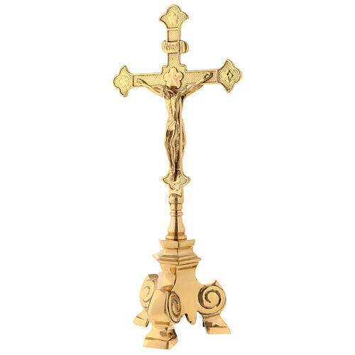 Cruz de altar latão dourado decorada fronte e verso h 35 cm 6