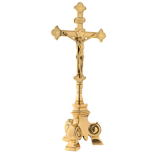 Cruz de altar latão dourado decorada fronte e verso h 35 cm 7