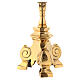 Cruz de altar latão dourado decorada fronte e verso h 35 cm s5