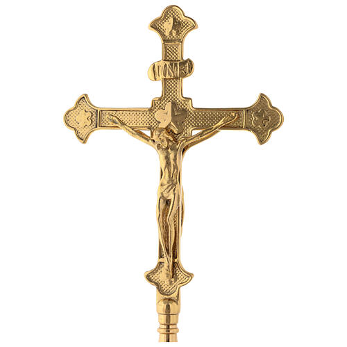 Altar cross with a Corpus on both sides, gold plated brass, h 35 cm 2