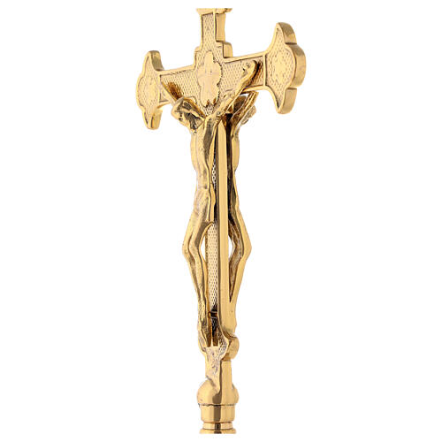 Altar cross with a Corpus on both sides, gold plated brass, h 35 cm 4