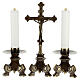 Altar set of cross and candle holders of old-finished brass s1