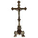Altar set of cross and candle holders of old-finished brass s4