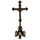 Altar set of cross and candle holders of old-finished brass s7