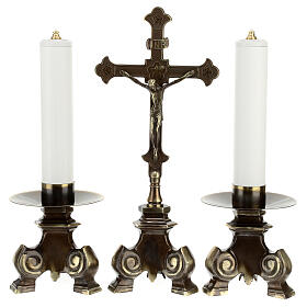 Set da altare ottone anticato croce candelabri
