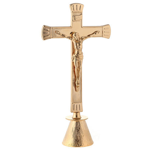 Altar cross with antique base, gold finish, h 11 in 3