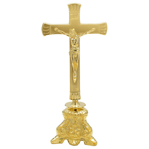 Croix d'autel base ancienne finition or h 27 cm 1