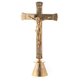 Cruz de altar base antiga acabamento dourado h 27 cm