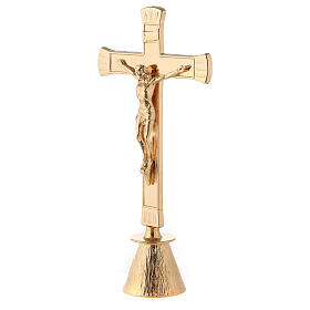 Cruz de altar base antiga acabamento dourado h 27 cm