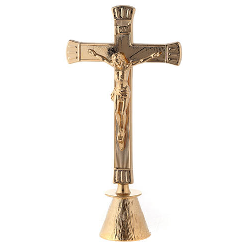 Cruz de altar base antiga acabamento dourado h 27 cm 1