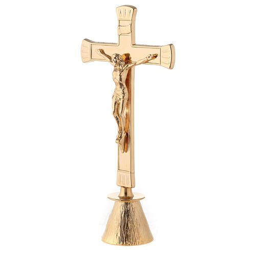 Cruz de altar base antiga acabamento dourado h 27 cm 2