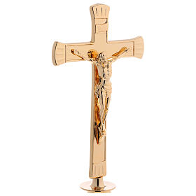 Cruz de altar base cônica acabamento dourado h 24 cm
