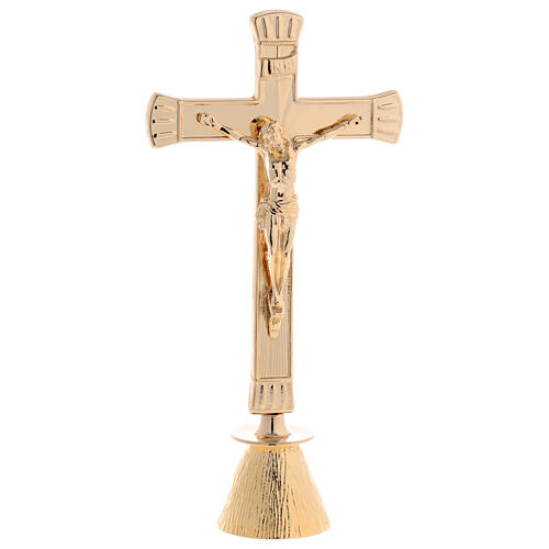 Cruz de altar base cônica acabamento dourado h 24 cm 1