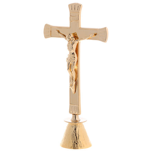 Cruz de altar base cônica acabamento dourado h 24 cm 3