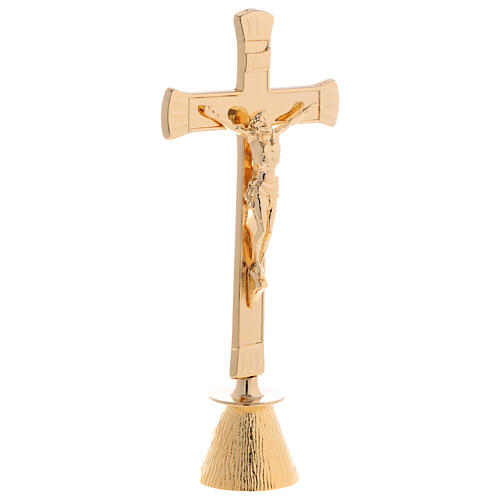 Cruz de altar base cônica acabamento dourado h 24 cm 4