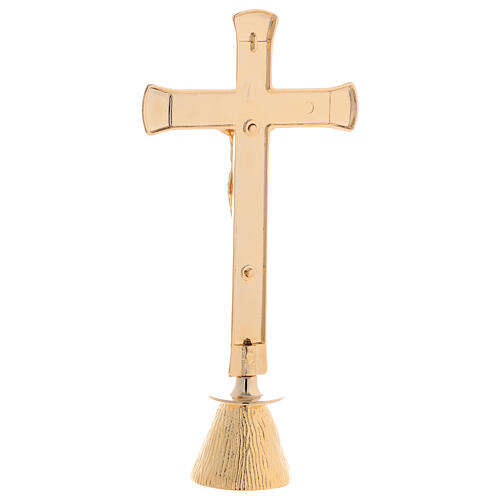 Cruz de altar base cônica acabamento dourado h 24 cm 5