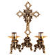 Altar set with Byzantine cross and Baroque candlesticks, brass s1