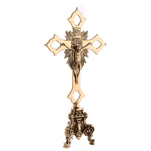 Set autel croix byzantine double chandeliers baroques laiton 8