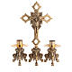 Altar cross with candlesticks and Byzantine cross, simple base, polished brass s1