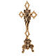 Altar cross with candlesticks and Byzantine cross, simple base, polished brass s5