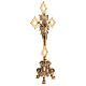 Altar cross with candlesticks and Byzantine cross, simple base, polished brass s7