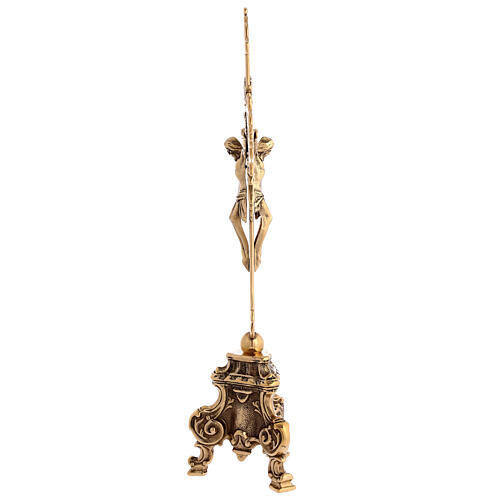 Set d'autel chandeliers croix byzantine base simple laiton satiné 3