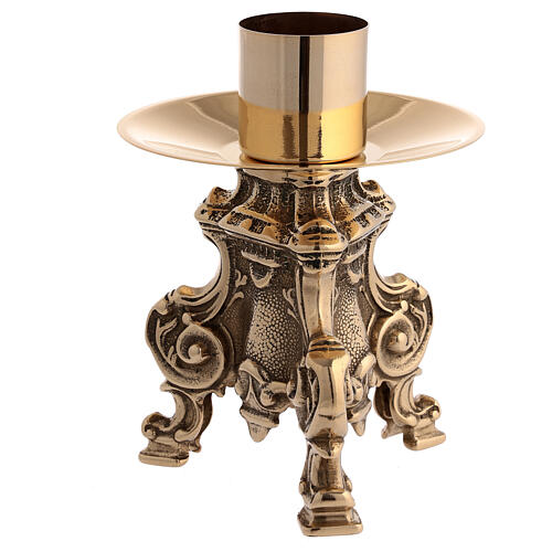 Set da altare candelieri croce bizantina base barocca ottone lucido 4