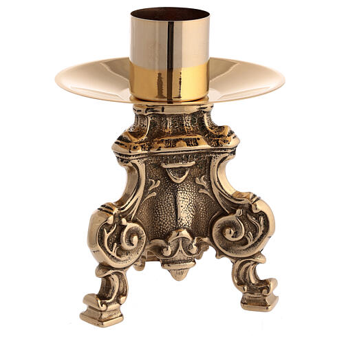 Set da altare candelieri croce bizantina base barocca ottone lucido 6