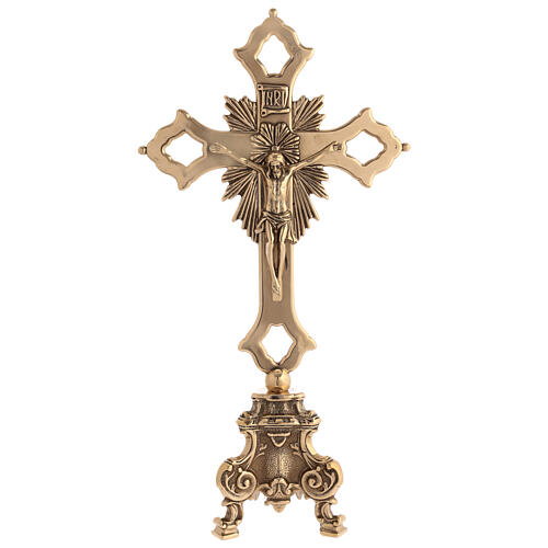 Set da altare candelieri croce bizantina base barocca ottone lucido 8