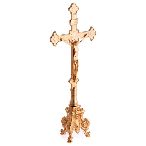 Gold plated altar set with rococo base, budded cross and candlesticks 6