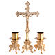 Gold plated altar set with rococo base, budded cross and candlesticks s1