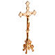 Gold plated altar set with rococo base, budded cross and candlesticks s6