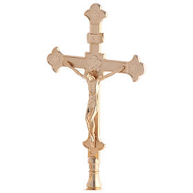Set d'autel doré base rococo croix trilobée chandeliers