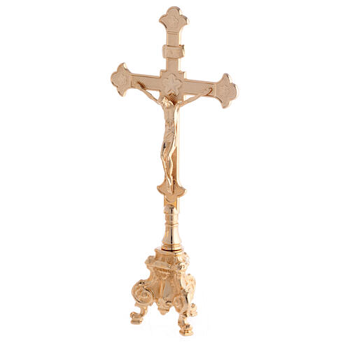 Set altare dorato base rococò croce trilobata candelieri 4
