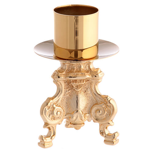 Conjunto altar dourado base rococó cruz em trevo castiçais 3