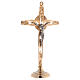 Brass altar set with bicoloured crucifix and candlesticks s7