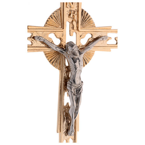 Conjunto altar crucifixo bicolor castiçais latão 6