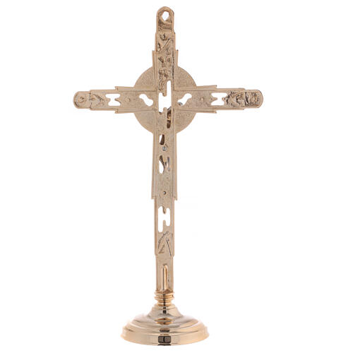 Conjunto altar crucifixo bicolor castiçais latão 8