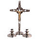 Altar set with two candlesticks and bicoloured cross, brass s1