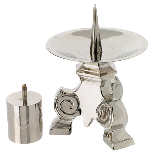 Altar candlestick of silver-plated brass, h 5 in, for 1.6 in candles 3